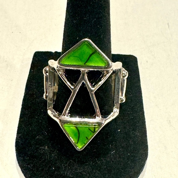 Geometric Green Faux Stained Glass Stretch Back Ring - Picture 2 of 4